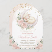 スイートラムムーンピンク赤面フローラベビーシャワーアーチ 招待状 (正面/裏面)