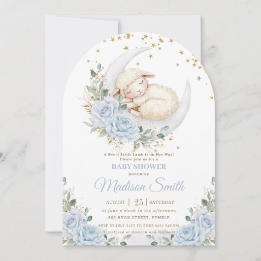 スイートラムムーンブルーフローラボーイベビーシャワーアーチ 招待状 (正面)