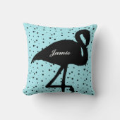 スイートランダムドットフラミンゴティール（緑がかった色）アクア クッション (正面)