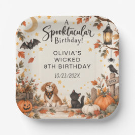 スイートリトルウィッチハロウィン水彩バースデー ペーパープレート