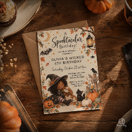 スイートリトルウィッチハロウィン水彩バースデー 招待状