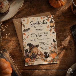 スイートリトルウィッチハロウィン水彩バースデー 招待状