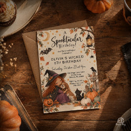 スイートリトルウィッチハロウィン水彩バースデー 招待状