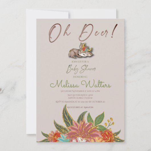 スイートリトルオーディアウッドランドワイルドアニマルズフローラ 招待状 (正面)