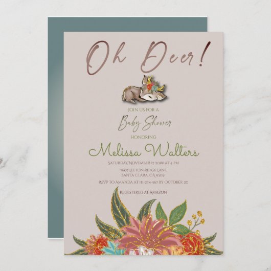 スイートリトルオーディアウッドランドワイルドアニマルズフローラ 招待状 (正面/裏面)