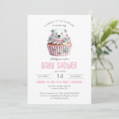 スイートリトルカップケーキパステルピンクガールベビーシャワー 招待状 (スタンド正面)