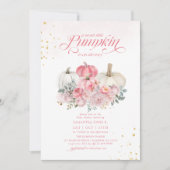 スイートリトルカボチャピンクフローラ秋ベビーシャワー 招待状 (正面)