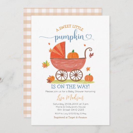 スイートリトルカボチャベビーキャリッジベビーシャワー 招待状
