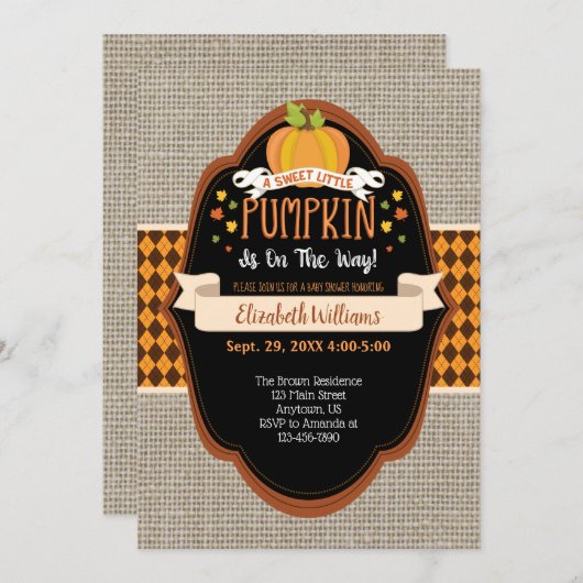 スイートリトルカボチャ秋ベビーシャワー招待状 招待状 (正面/裏面)