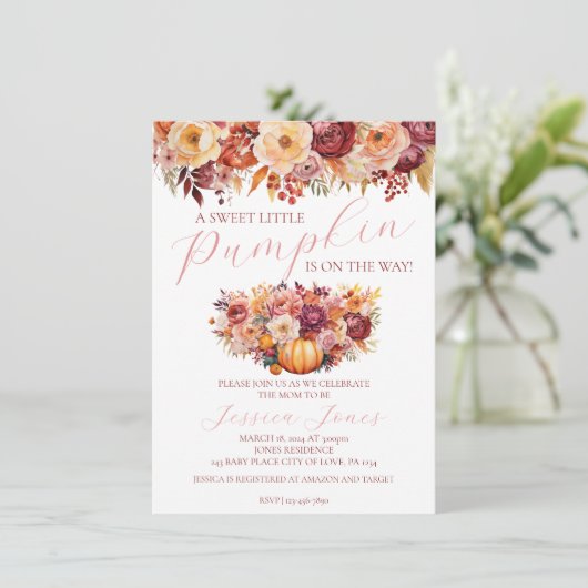 スイートリトルカボチャ秋ベビーシャワー招待状 招待状 (スタンド正面)