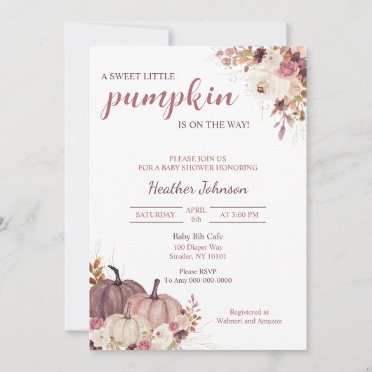 スイートリトルカボチャ秋ベビーシャワー招待状 招待状 (正面)