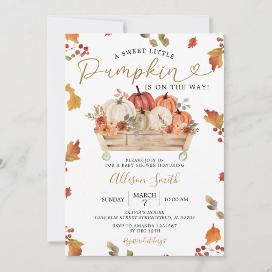 スイートリトルカボチャ紅葉ベビーシャワー 招待状 (正面)