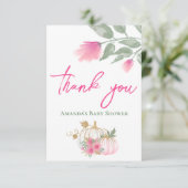 スイートリトルカボチャ赤面ピンク金ゴールドホワイトフローラ サンキューカード (スタンド正面)