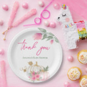 スイートリトルカボチャ赤面ピンク金ゴールドホワイトフローラ ペーパープレート (パーティー)