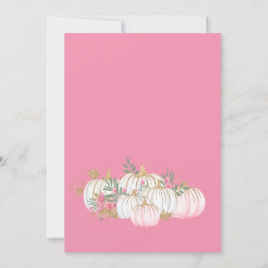 スイートリトルカボチャ金ゴールドピンクベビーシャワー 招待状 (裏面)