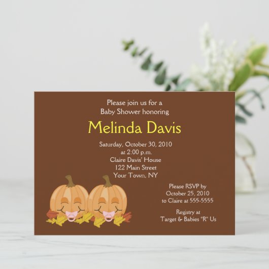 スイートリトルカボチャ5x7秋ベビーシャワー招待状 招待状 (スタンド正面)