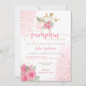 スイートリトルカボチャ、ピンクの金ゴールド秋ベビーシャワー 招待状 (正面)