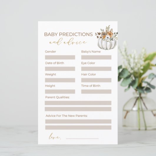 スイートリトルカンプキンベビーシャワーアドバイスカード (スタンド正面)