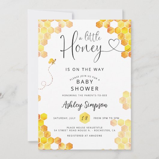 スイートリトルハニービーベビーシャワー招待状 招待状 (正面)