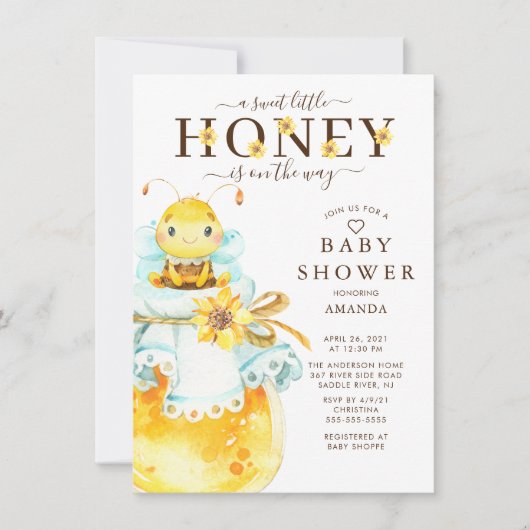 スイートリトルハニービーベビーシャワー招待状 招待状 (正面)