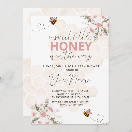スイートリトルハニーベビーシャワー招待状 招待状 (正面/裏面)