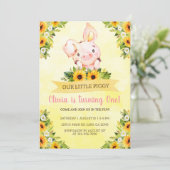 スイートリトルピギー豚ガール誕生日招待状。招待 招待状 (スタンド正面)