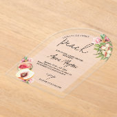 スイートリトルピーチガールズベビーシャワーアーチエレガント アクリル招待状 (レイダウン)