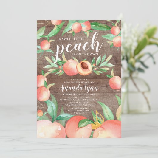 スイートリトルピーチガールズベビーシャワー招待状 招待状 (スタンド正面)