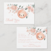スイートリトルピーチガールベビーシャワーサンキューカード ノートカード (正面/裏面)