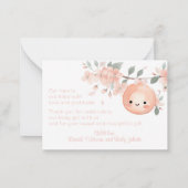 スイートリトルピーチガールベビーシャワーサンキューカード ノートカード (裏面)