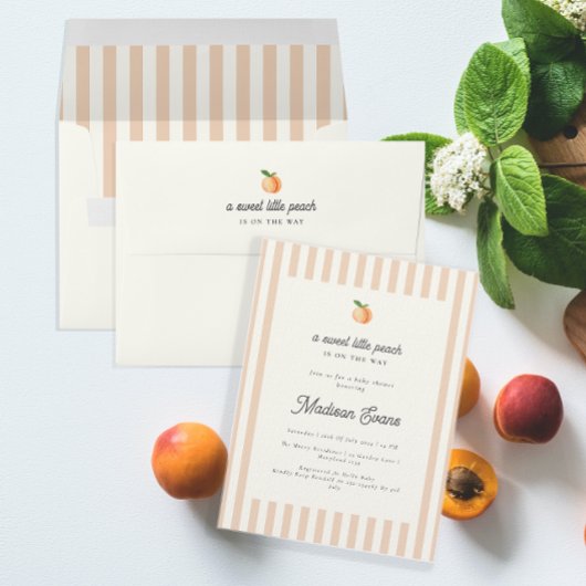 スイートリトルピーチベビーシャワー招待状ストライプ付き 招待状
