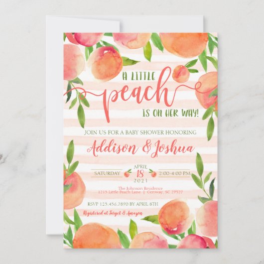スイートリトルピーチベビーシャワー招待状 招待状 (正面)