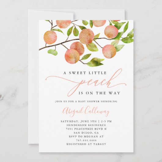 スイートリトルピーチベビーシャワー招待状 招待状 (正面)