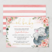 スイートリトルピーナッツガールエレファントベビーシャワーインビ 招待状 (正面/裏面)