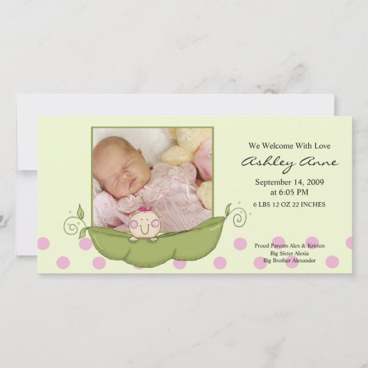 スイートリトルピーベビーガール誕生発表 案内状 (正面)