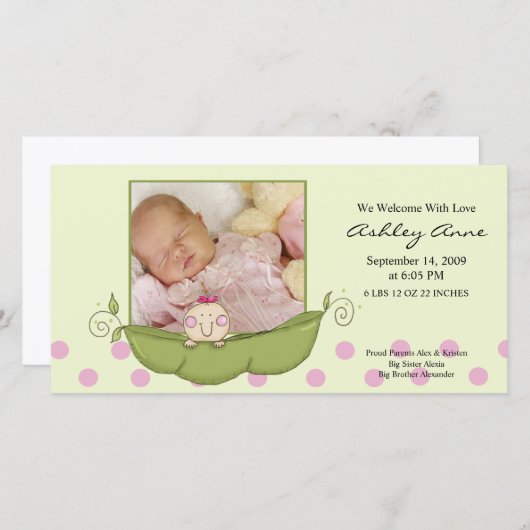 スイートリトルピーベビーガール誕生発表 案内状 (正面/裏面)