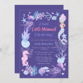 スイートリトルマーメイド パープルベイビーガールシャワー 招待状 (正面/裏面)