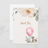 スイートリトルラムピンクフローラベビーシャワー サンキューカード (正面/裏面)