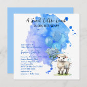 スイートリトルラムベビーシャワーブルースクエア 招待状 (正面/裏面)