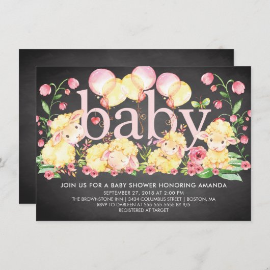 スイートリトルラムベビーシャワー招待状 招待状 (正面/裏面)