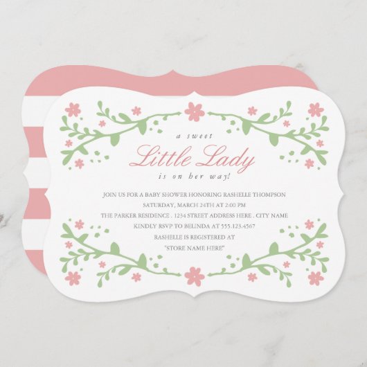 スイートリトルレディーベビーシャワー招待状 招待状 (正面/裏面)