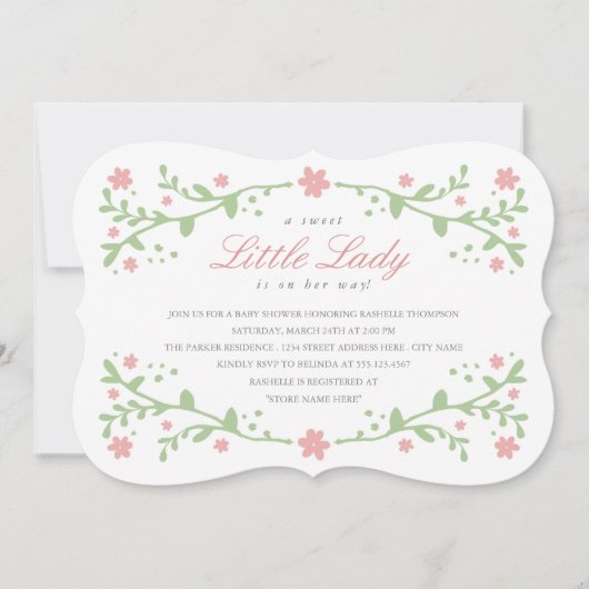 スイートリトルレディーベビーシャワー招待状 招待状 (正面)
