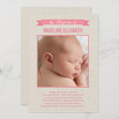 スイートリネンフォトバプティスマ招待状-ピンク 招待状 (正面/裏面)