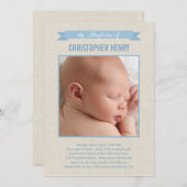 スイートリネン写真バプテスマ招待状 – 青 招待状 (正面/裏面)