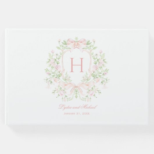 スイートリーフクレスト（ピンクの湾曲付き） | モノグラム結婚ス ゲストブック (正面)