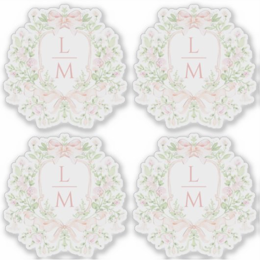 スイートリーフクレスト(ピンクの湾曲付き) | モノグラム結婚ス シール (正面)