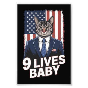 スイートルームのトランプヘアのアメリカ国旗の猫 9つの命 フォトプリント