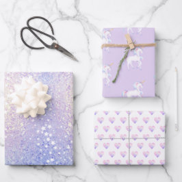 スイートレインボーユニコーンハートキラキラ ラッピングペーパーシート