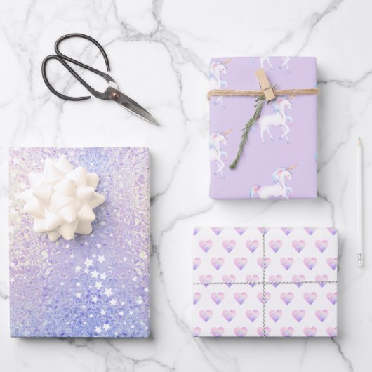 スイートレインボーユニコーンハートキラキラ ラッピングペーパーシート (正面)