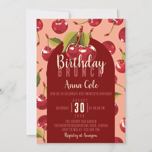 スイートレッドさくらんぼフルーツバースデーパーティー 招待状 (正面)